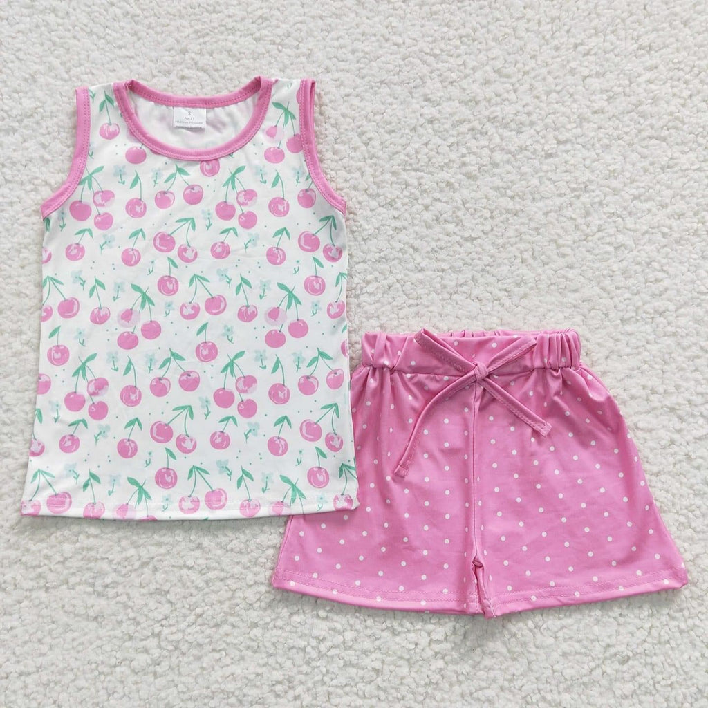 Pink cherry dot Short Set