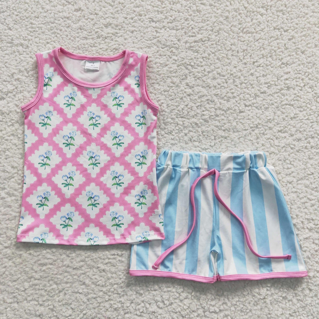 Blue & Pink Floral short set