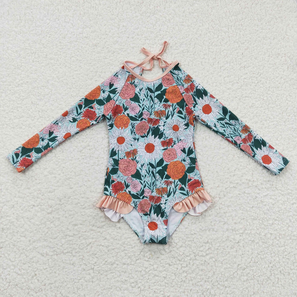 Green floral Swim Suit - Girls