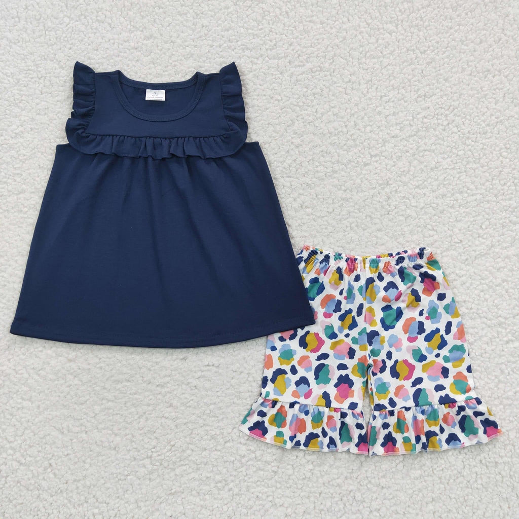 Navy Leopard short set