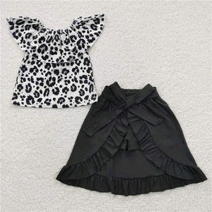 Leopard black high low skort set