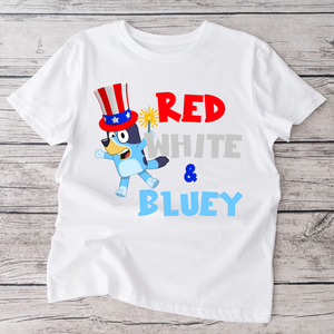 Red white and blue dog white  tshirt