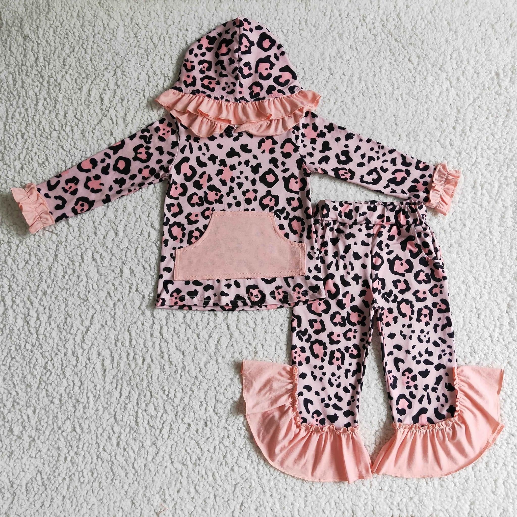 Peach leopard hoodie 2pc outfit