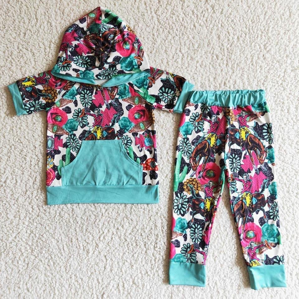 Floral hoodie Teal