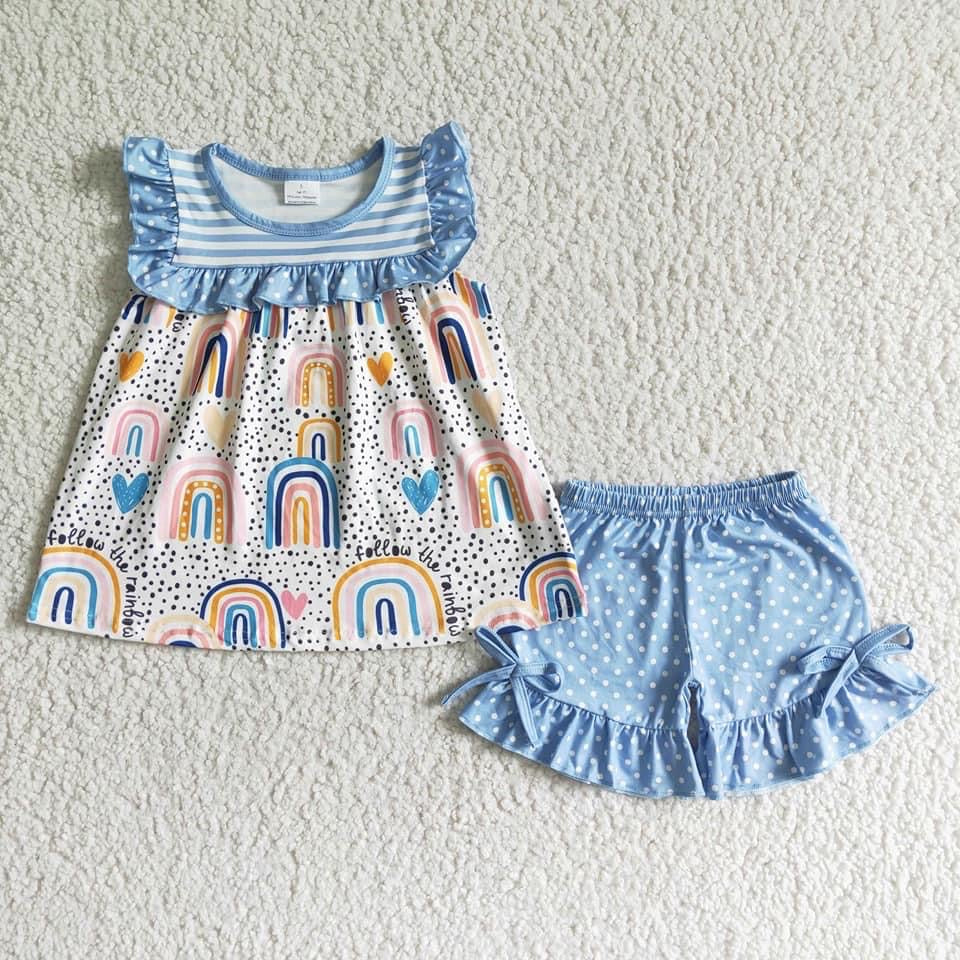 Blue Rainbow Short Set- girl