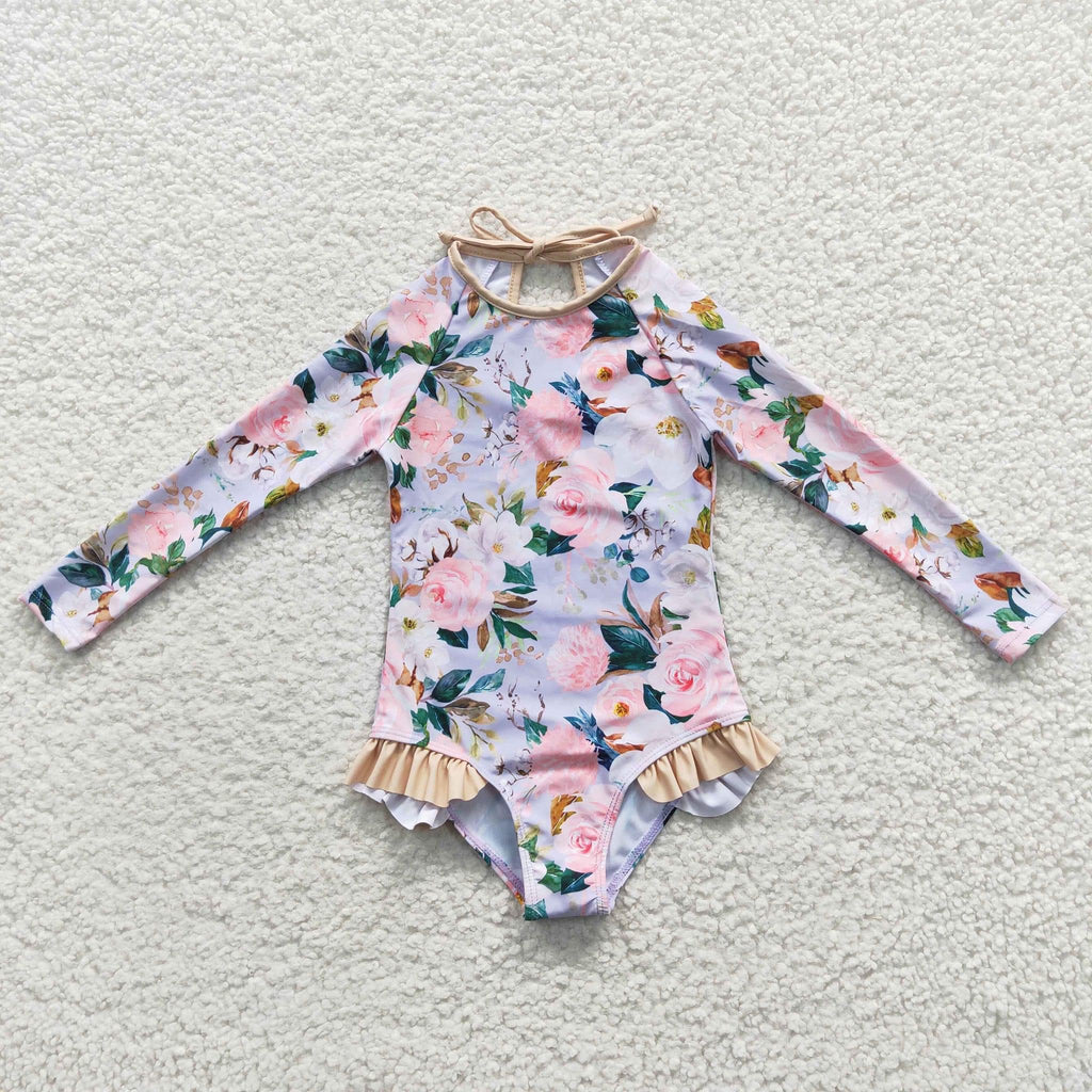 Floral long sleeve swim Suit - Girls