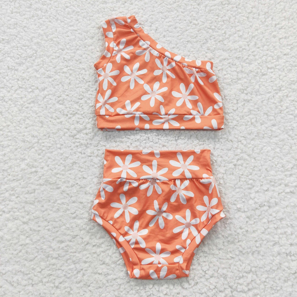 Orange Floral swim Suit - Girls