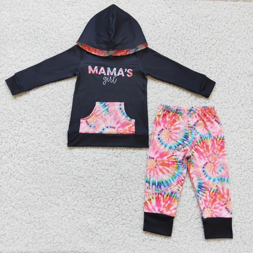 Mama girl tie dye hooded 2pc long sleeve set