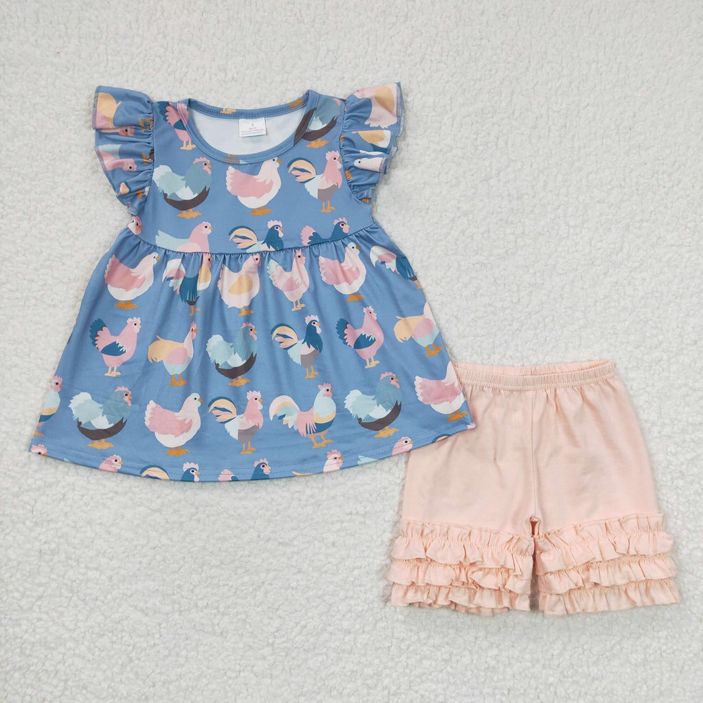 Blue Rooster ruffle short set