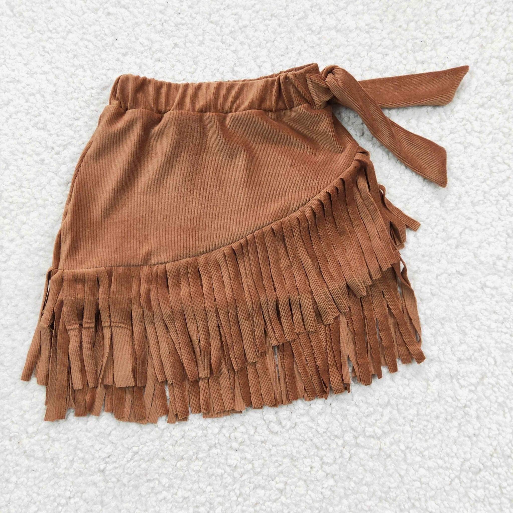 Brown suede fringe skirt