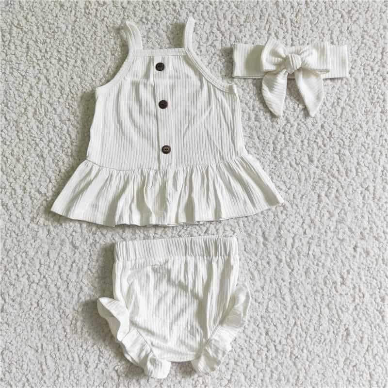 White Ruffle Bummies Set- girl