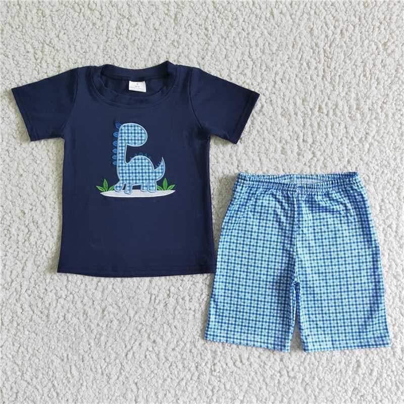 Blue Dino embroidered boy set