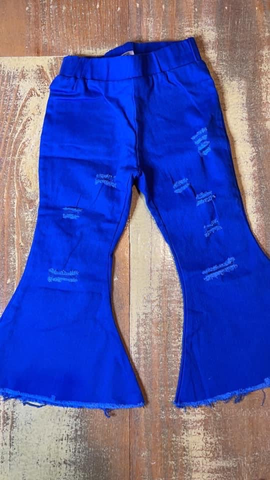 Blue Distress Flare Jeans- RTS