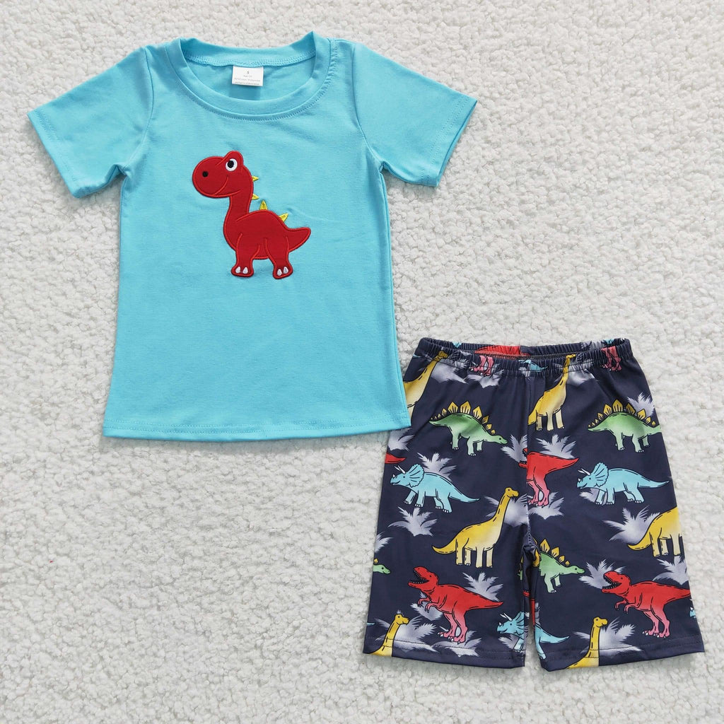 Blue Dino boy short set