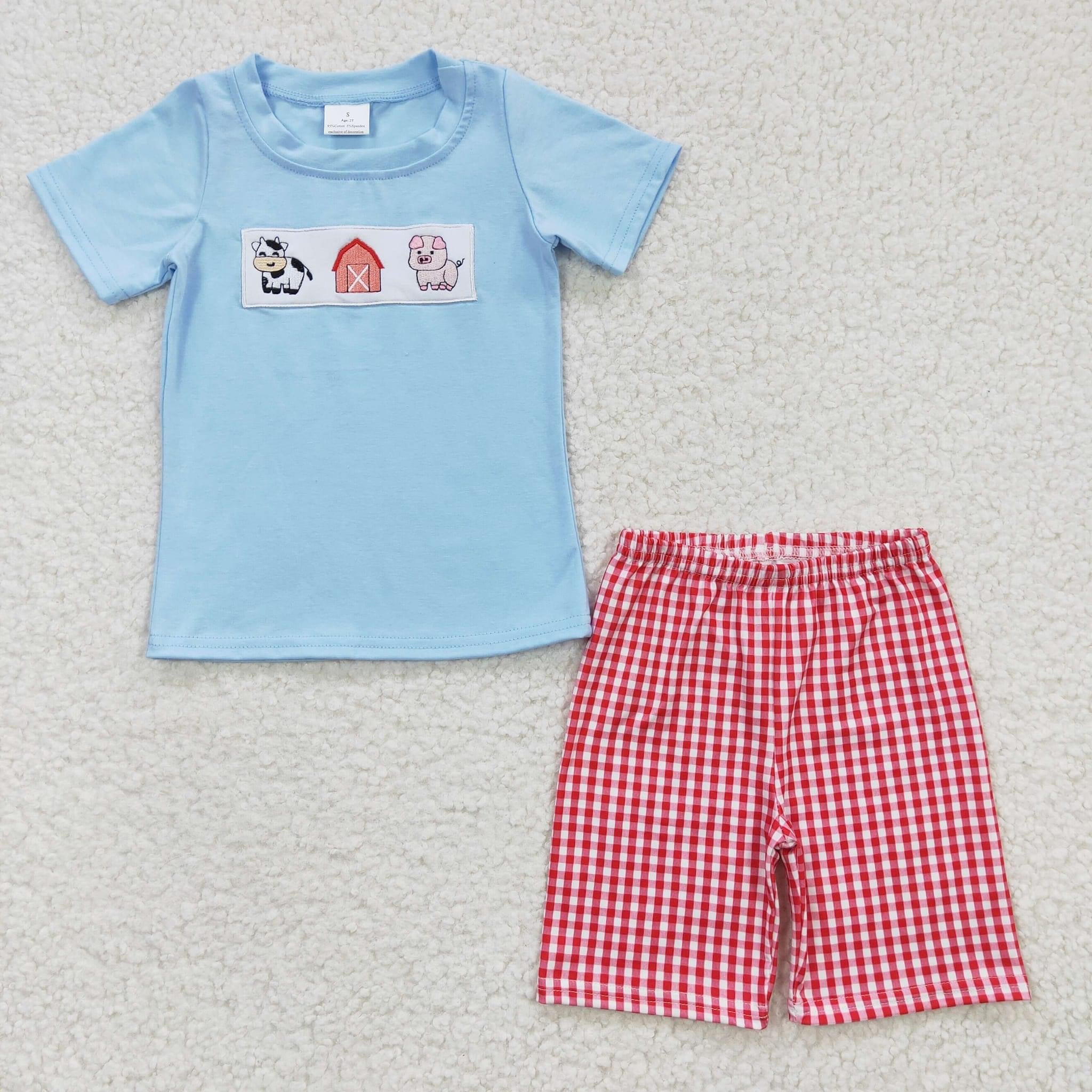 Cow & Pig Gingham Short Set