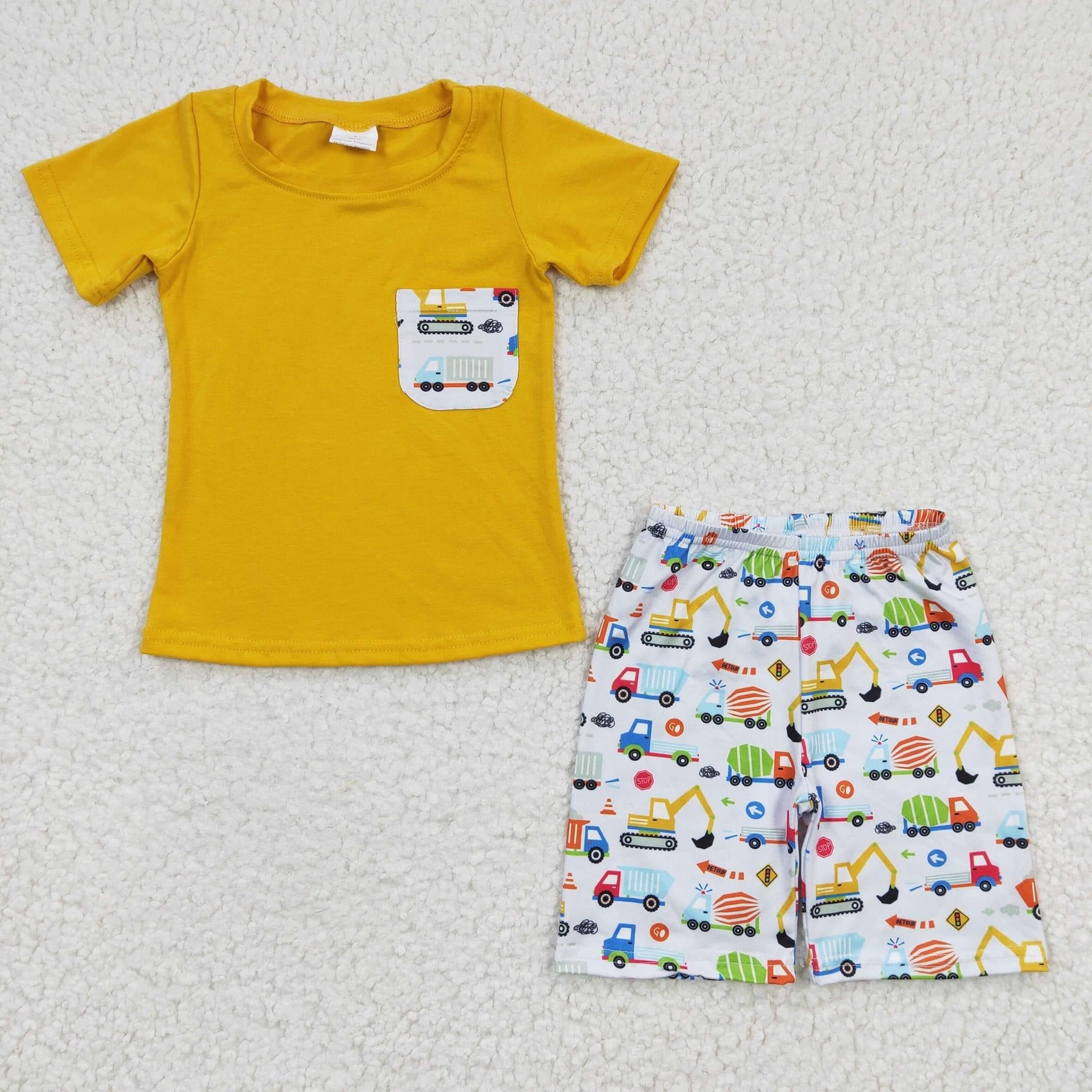 Yellow Construction Boy Short Set