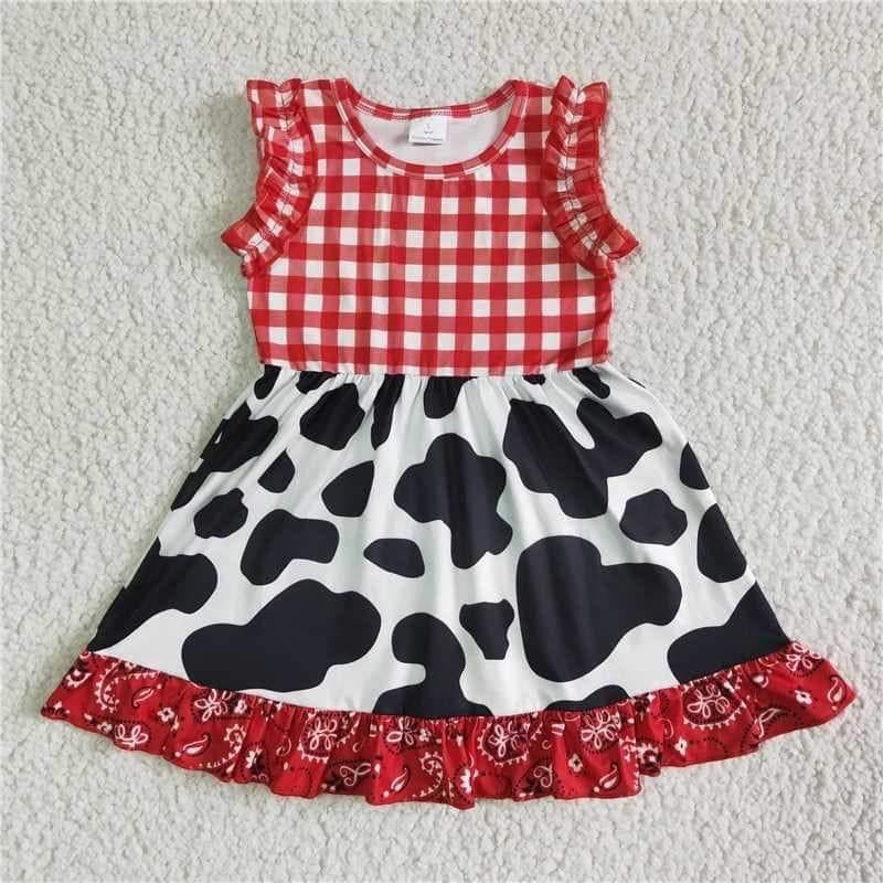 Red plaid cow ruffle dress