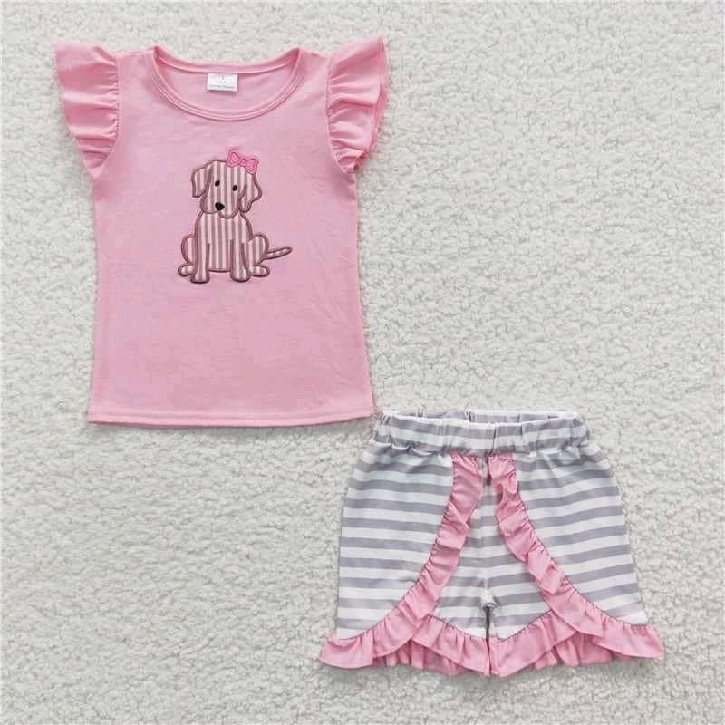 Pink Dog Ruffle short set