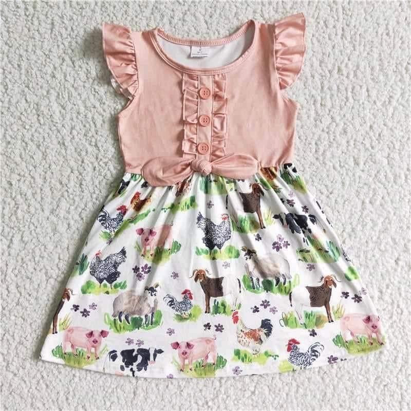 Pink farm animal ruffle dress