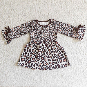 Leopard frill long sleeve Twirl Dress