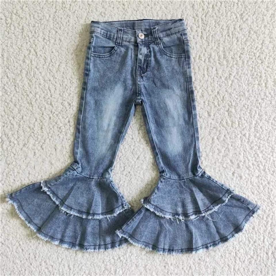 Faded Ruffle Blue Jeans!- pants Only