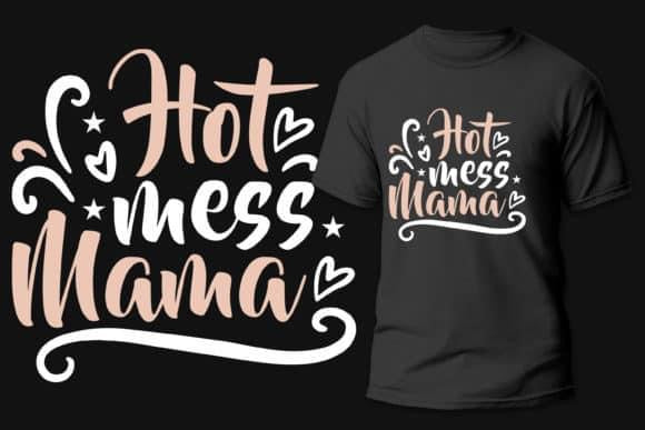 Hot mess mama black Adult tshirt