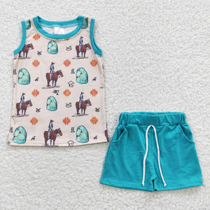 Turquoise Horse Boy Short Set