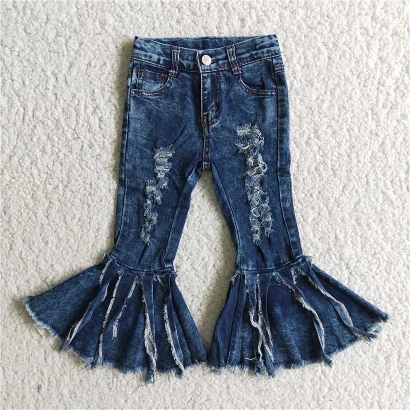Distressed Ruffle  shredded Blue Jeans!- pants Only