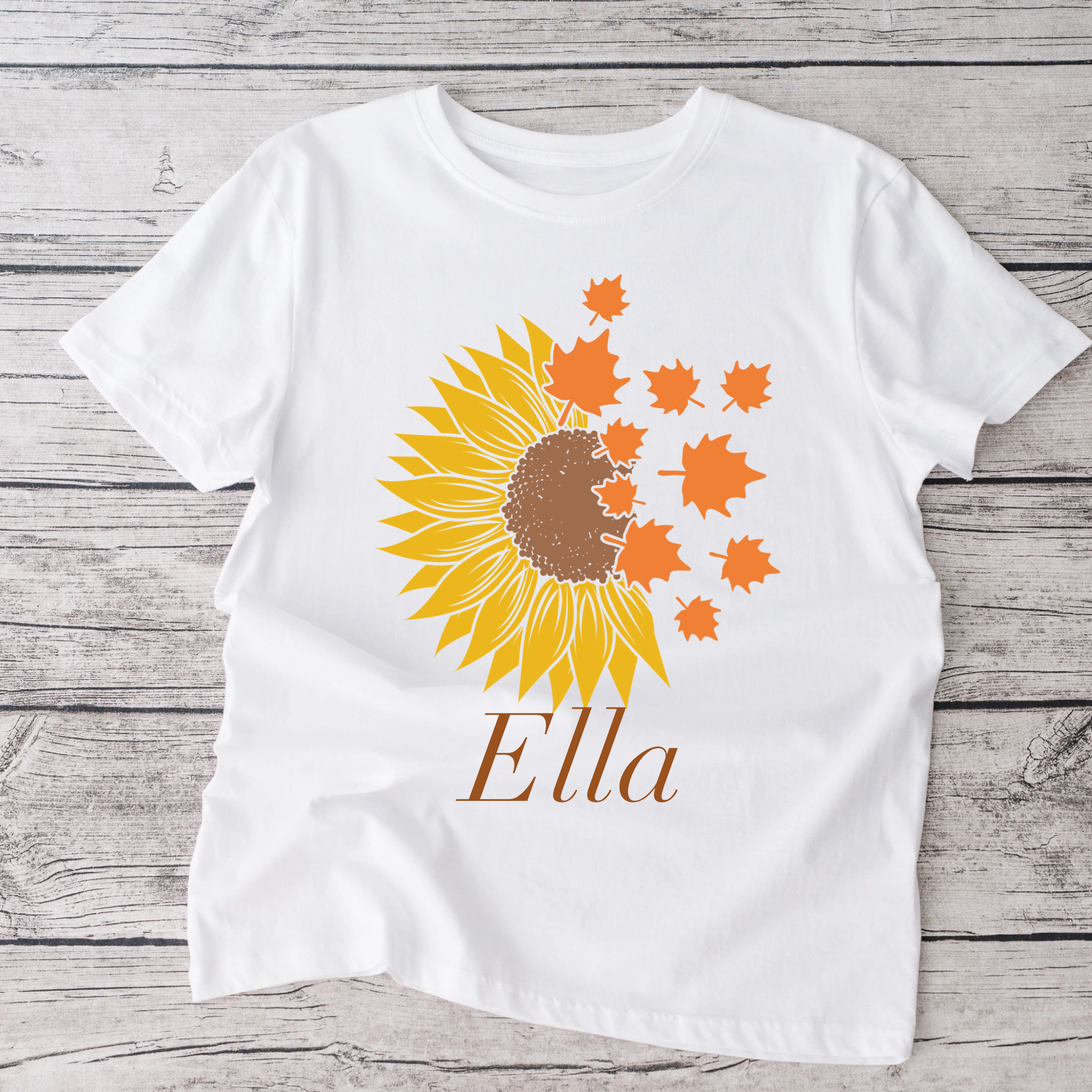 Sunflower leaf white  tshirt- personalization available