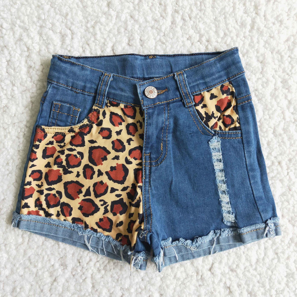 Leopard patch Jean shorts!- pants Only