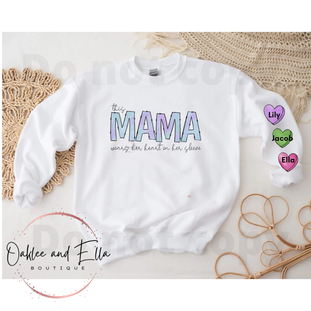 Mama blue Wear Heart on Sleeve Long Sleeve Shirt