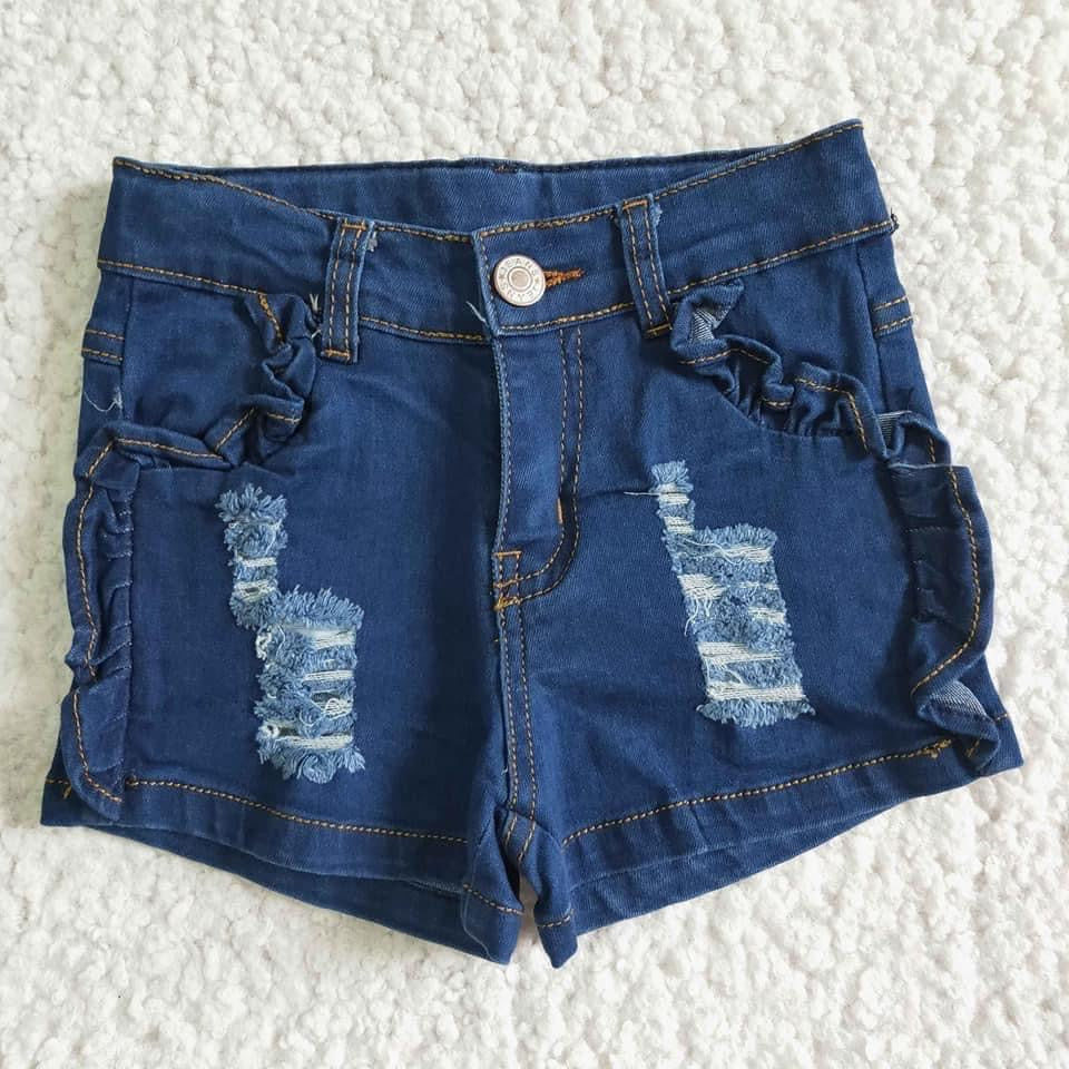 Distress Ruffle Jean  shorts!- pants Only