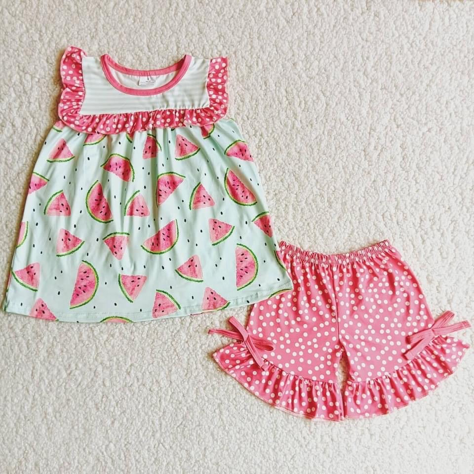 Pink Watermelon ruffleShort Set