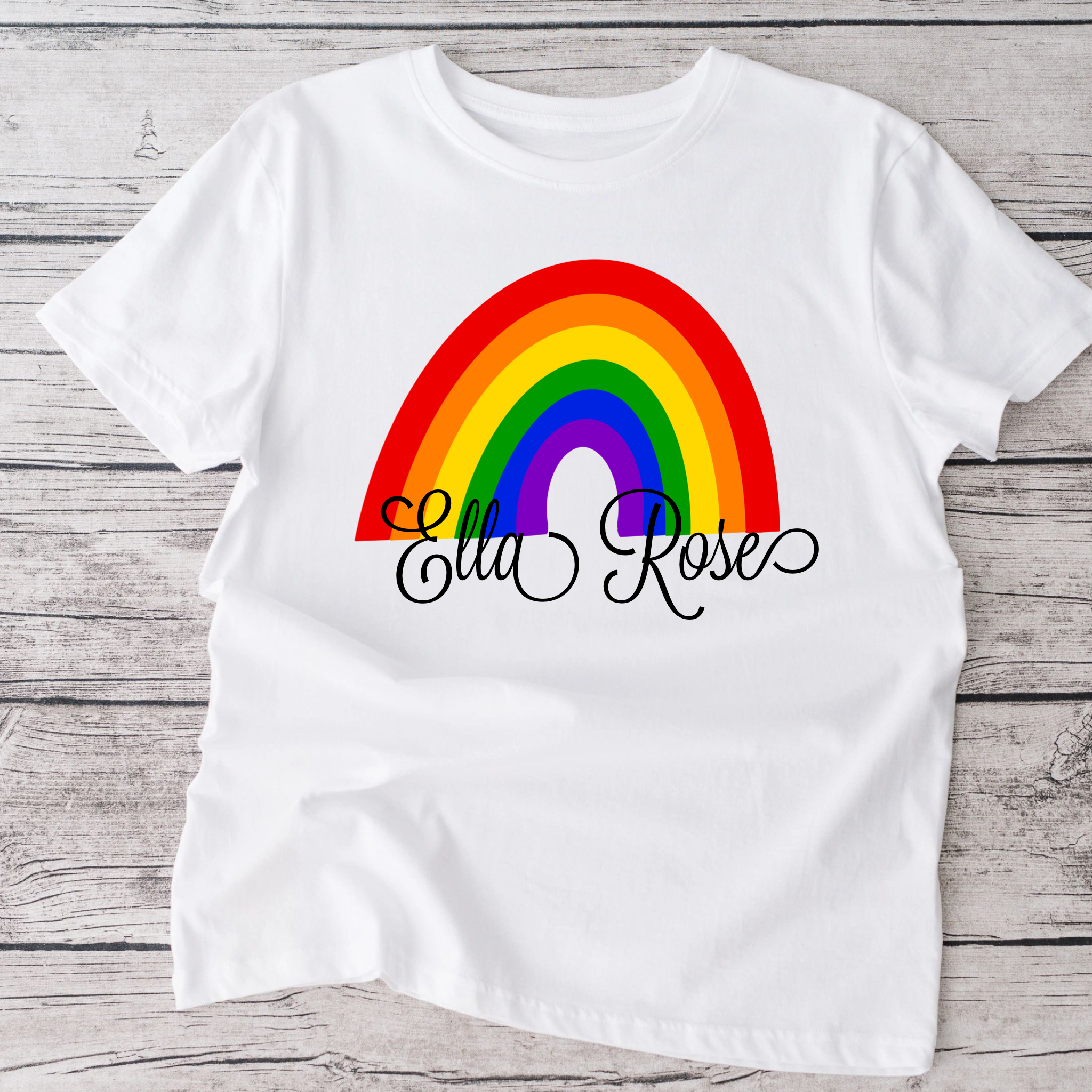 Rainbow personalized white  tshirt