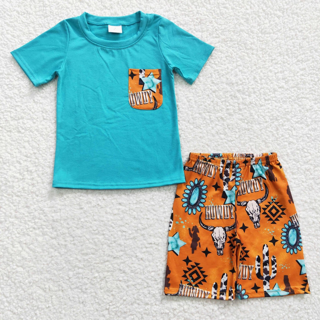 Howdy Turquoise boy Short Set