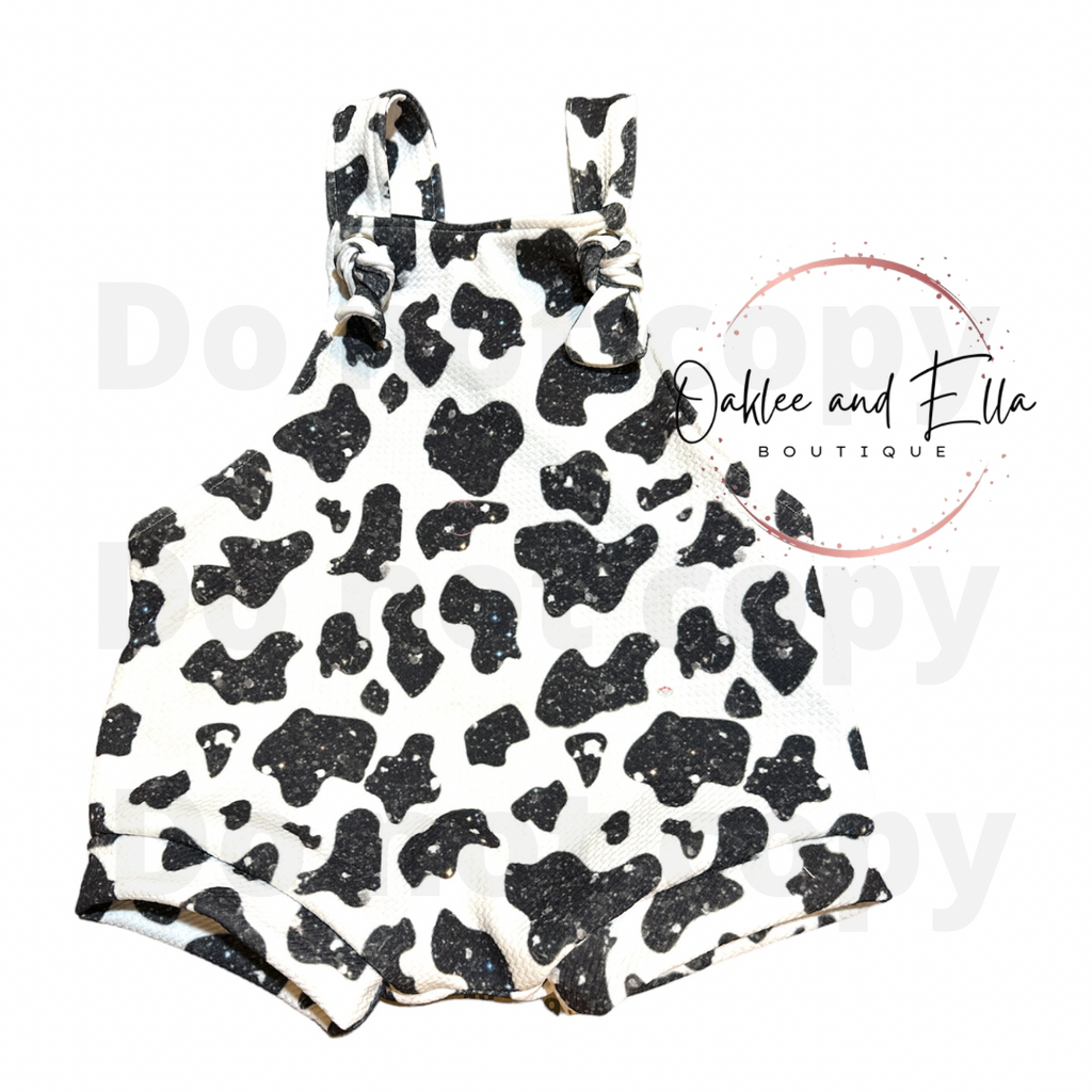 Sparkle cow - short -Hand Made Knotted Romper