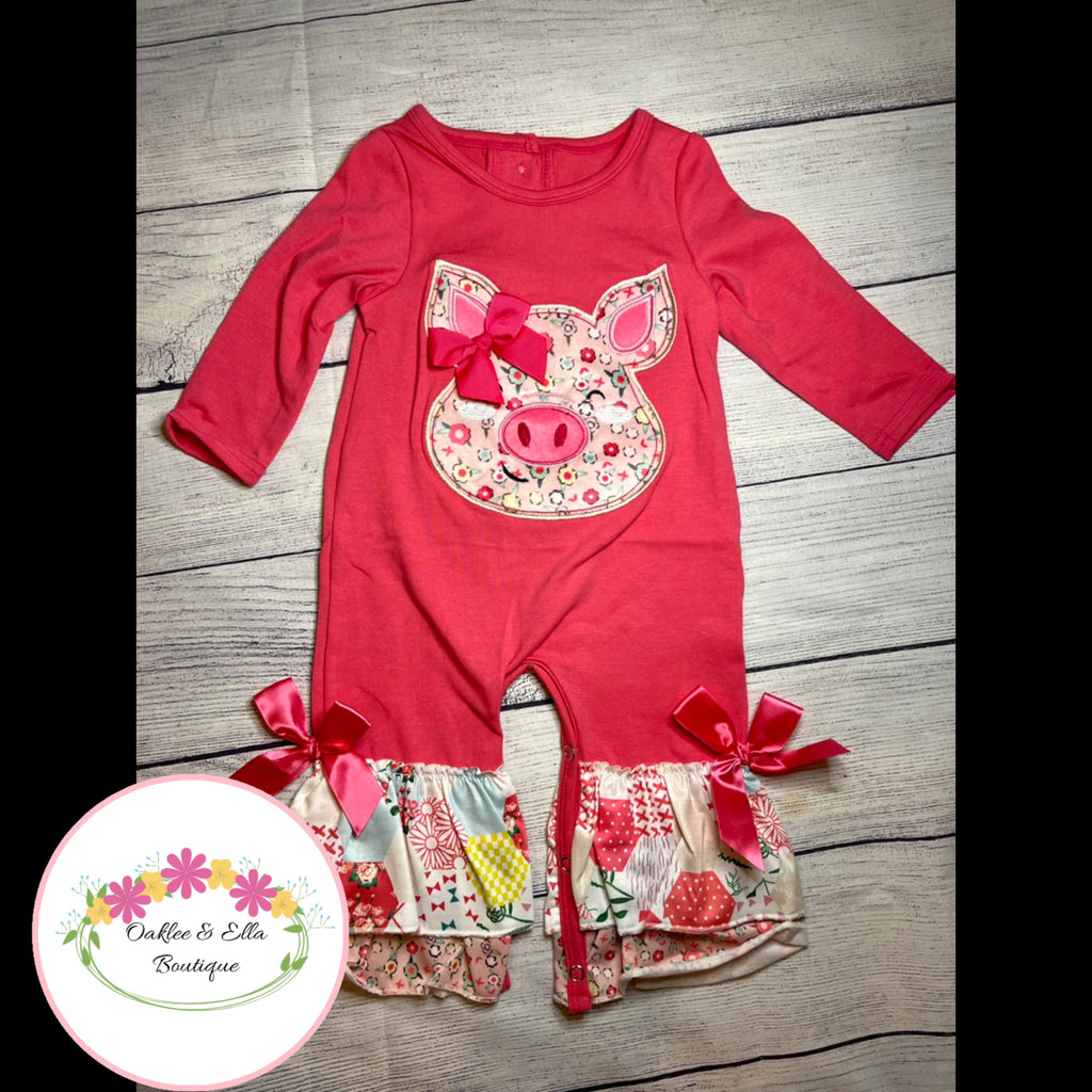 Cute pink Piggy Romper- RTS