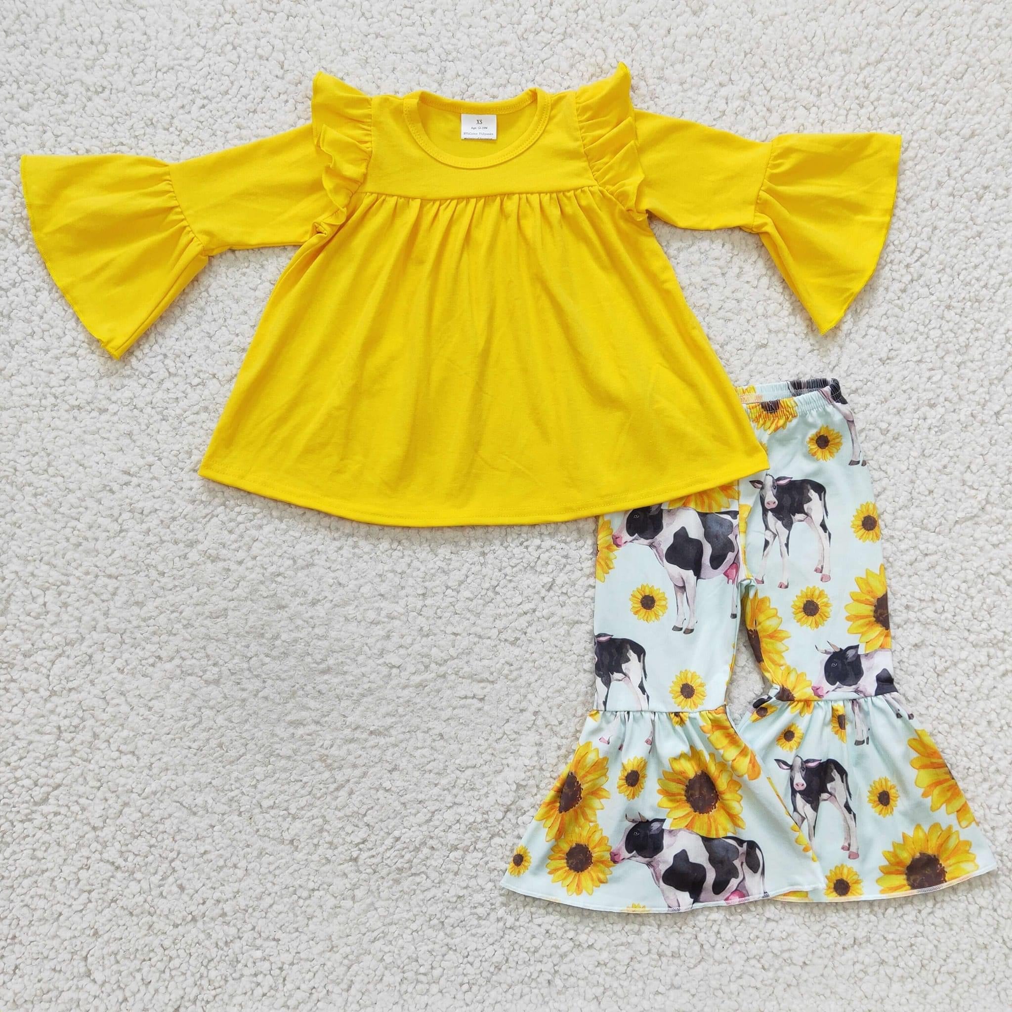 Sunflower Cow Bell Pant 2pc Long Sleeve Set