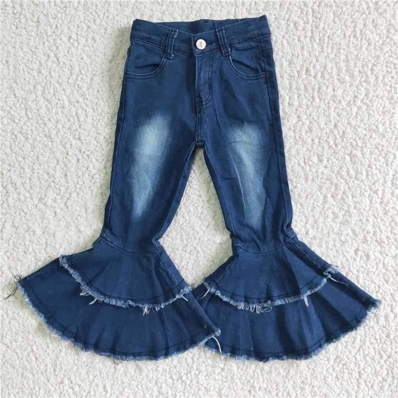 dark Faded Ruffle Blue Jeans!- pants Only