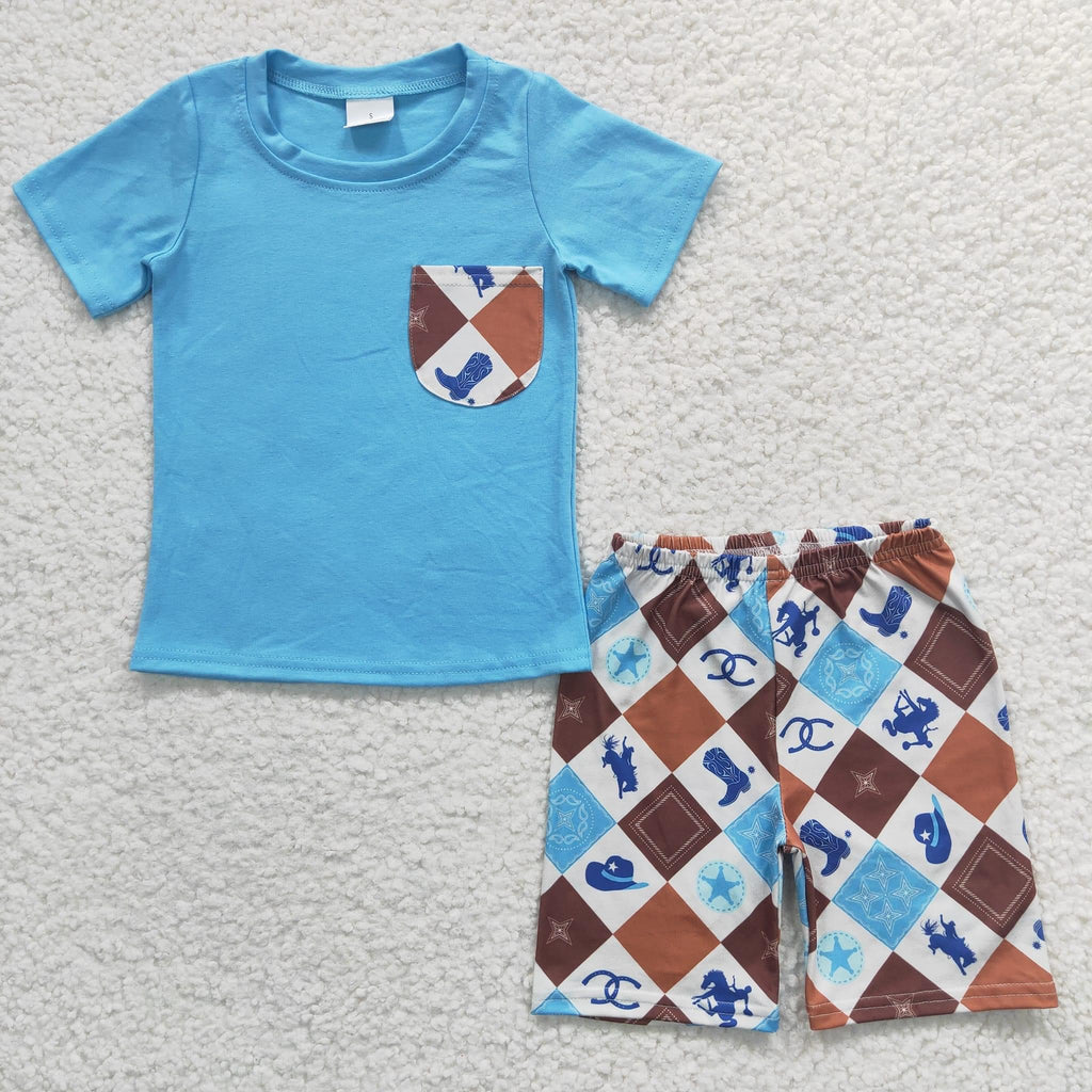 Blue Cowboy boy Short Set