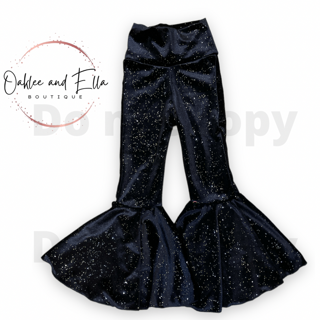 Black sparkle Velvet bell Handmade 2 bell pants