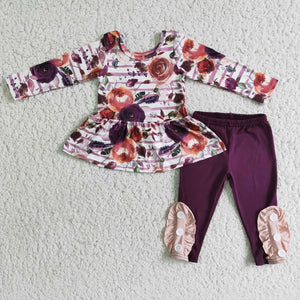 Floral maroon set 2pc long sleeve set