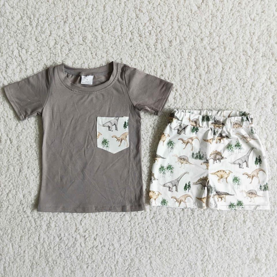 Grey Dino  Short Set- Boy