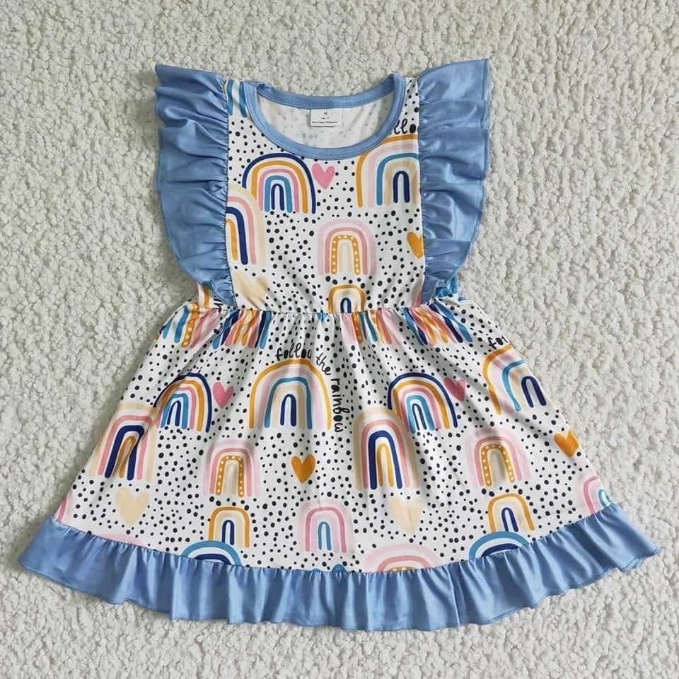 Boho rainbow ruffle twirl Dress