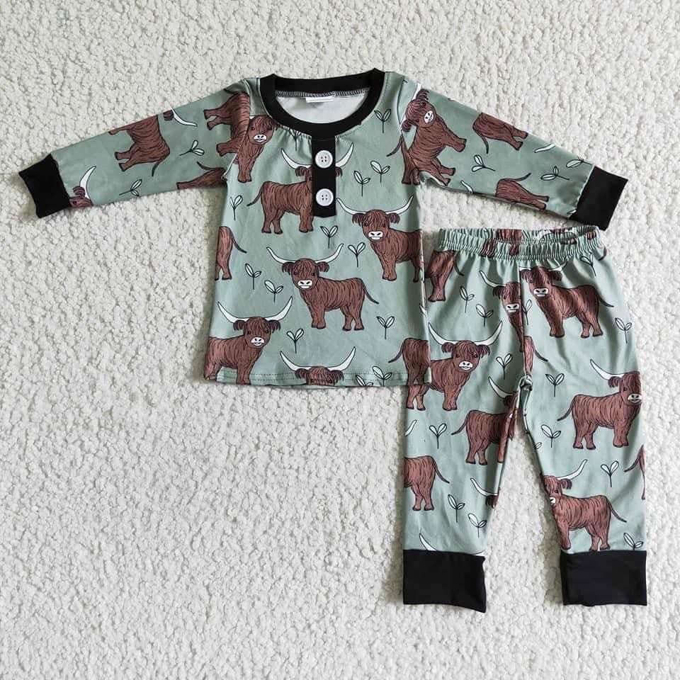 Highland green cow pajama outfit