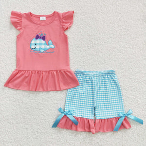 Gingham Whale Short Set