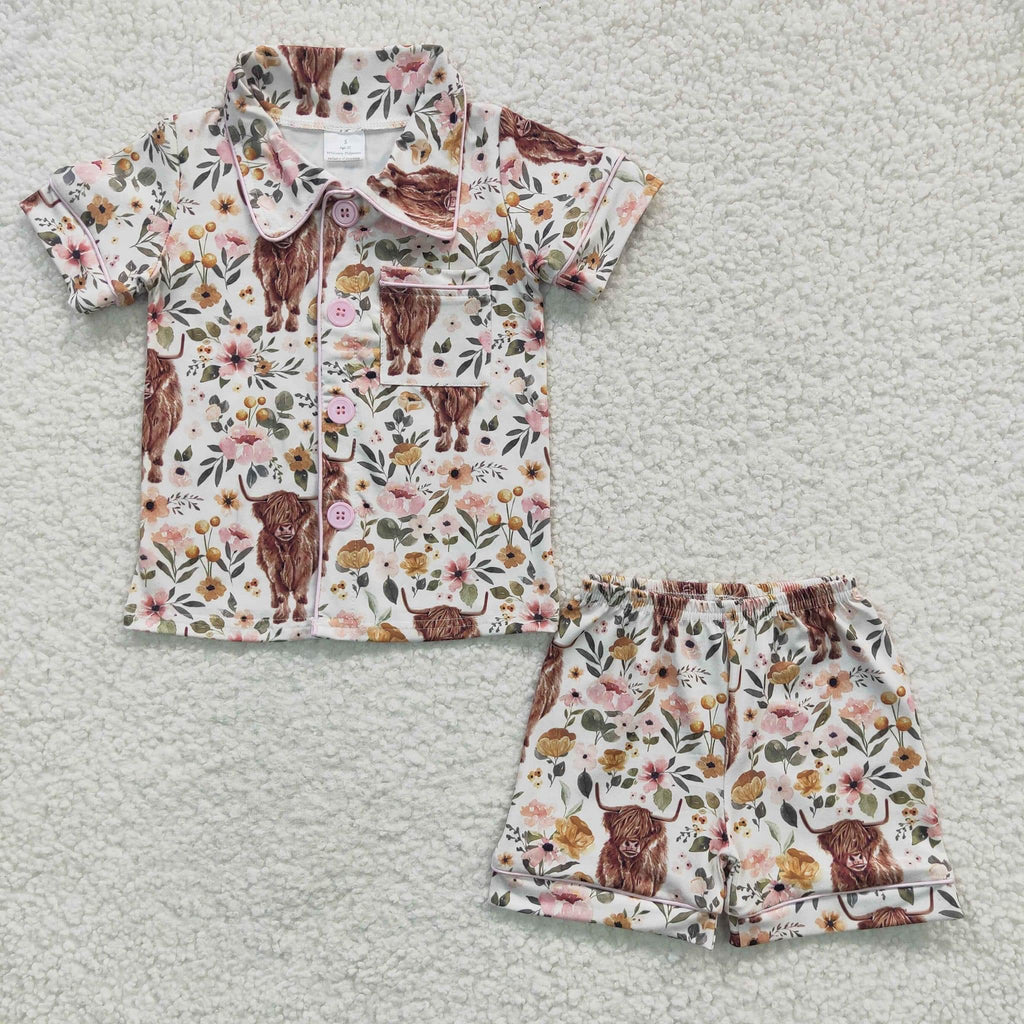 Highland Cow Floral Short Pajamas