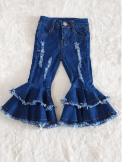 Distressed Ruffle Blue Jeans!- pants Only