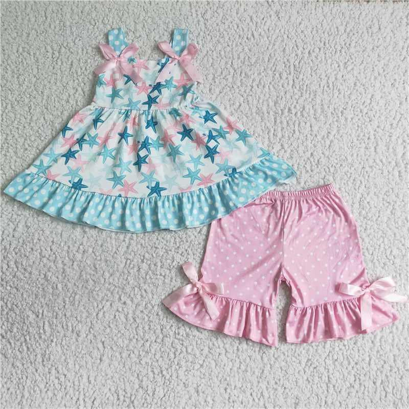 Starfish pink dot ruffle short set