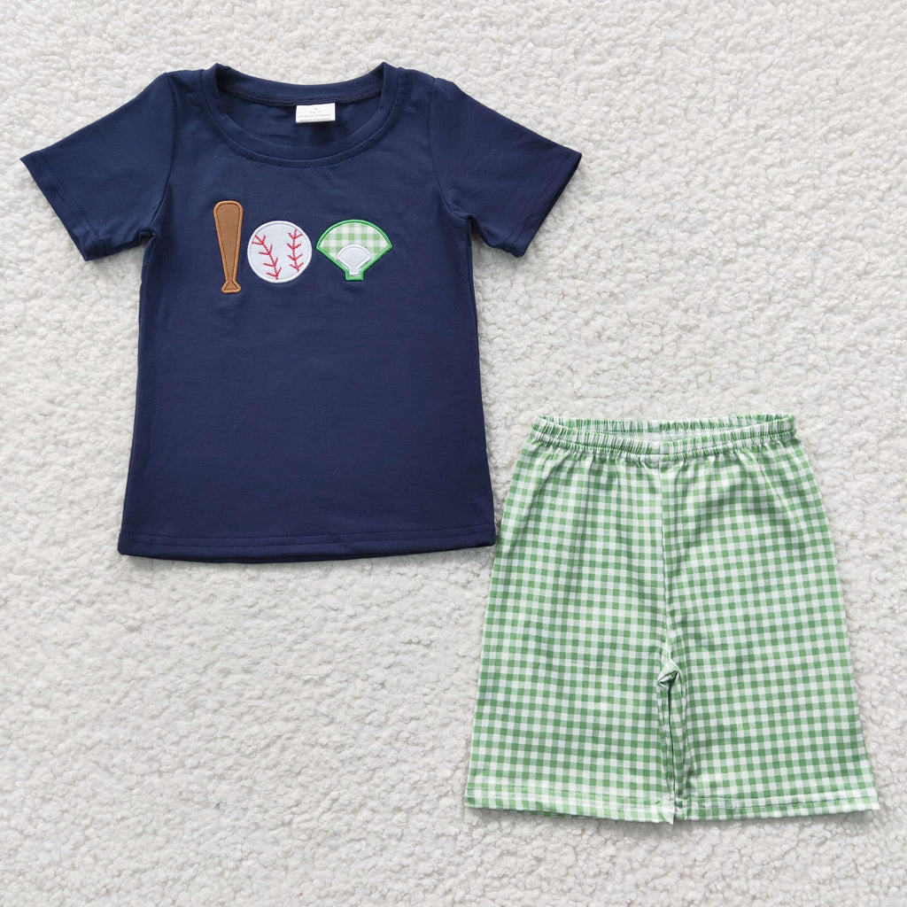 Green Gingham Baseball Boy short set